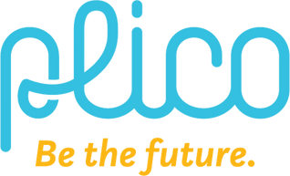 The Plico logo in rounded light blue lowercase lettering with the yellow italic tagline Be the future. Plico is a virtual power plant provider available to NSW home battery rebate customers.